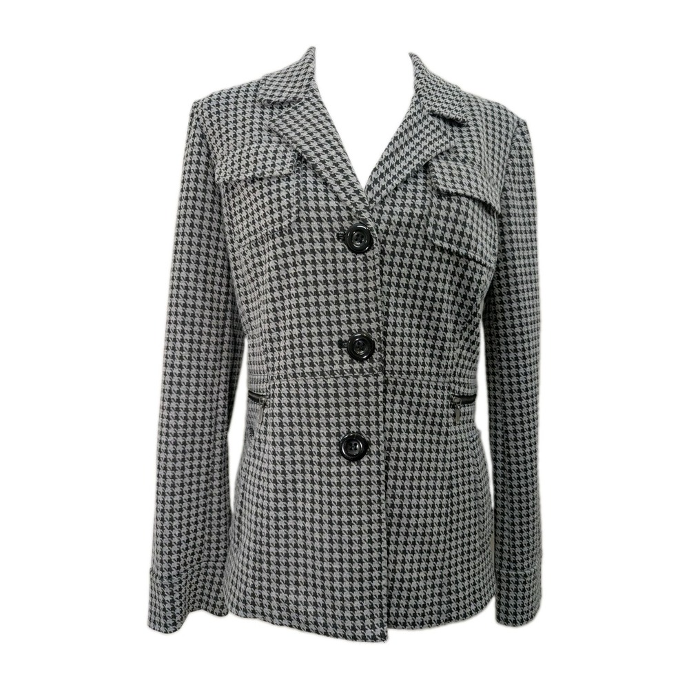 Vintage Carole Little Gray and Black Herringbone Jacket Women's Size Medium